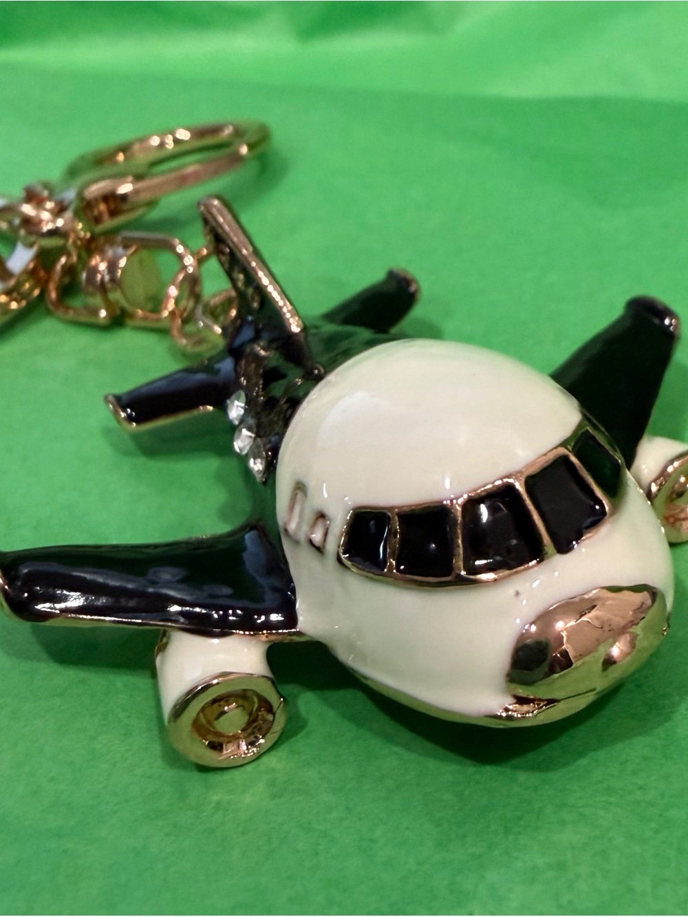 Gold & Black Airplane Keychain Charm - New